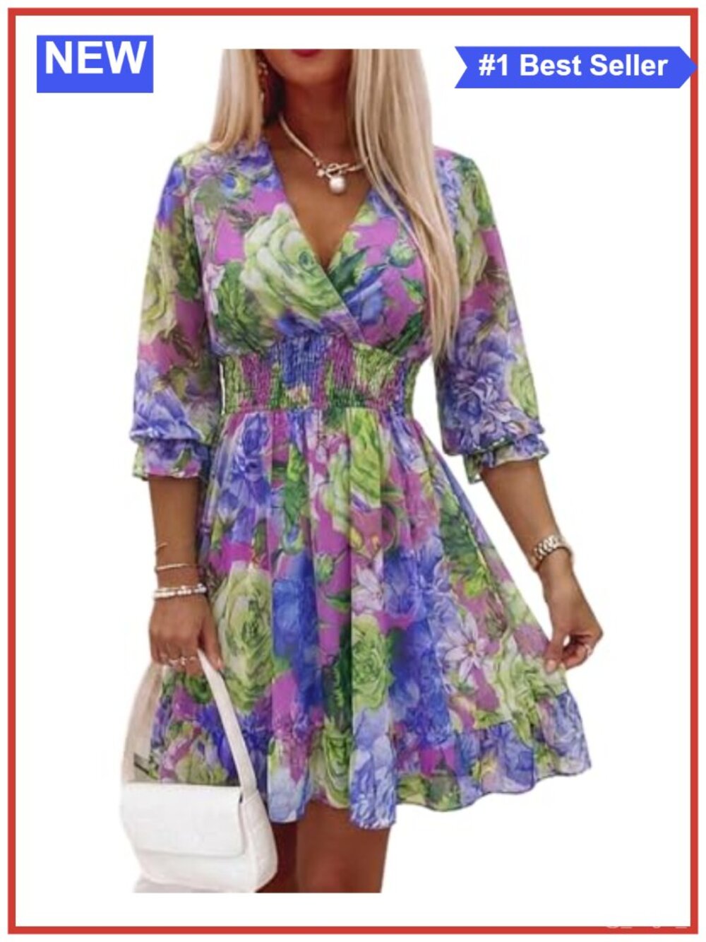 Women's Floral Wrap Dress - V-Neck High Waist Short Sleeve Summer Boho